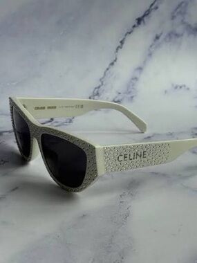 Celine White Crystal-Studded Cat-Eye Sunglasses with Dark Lenses
